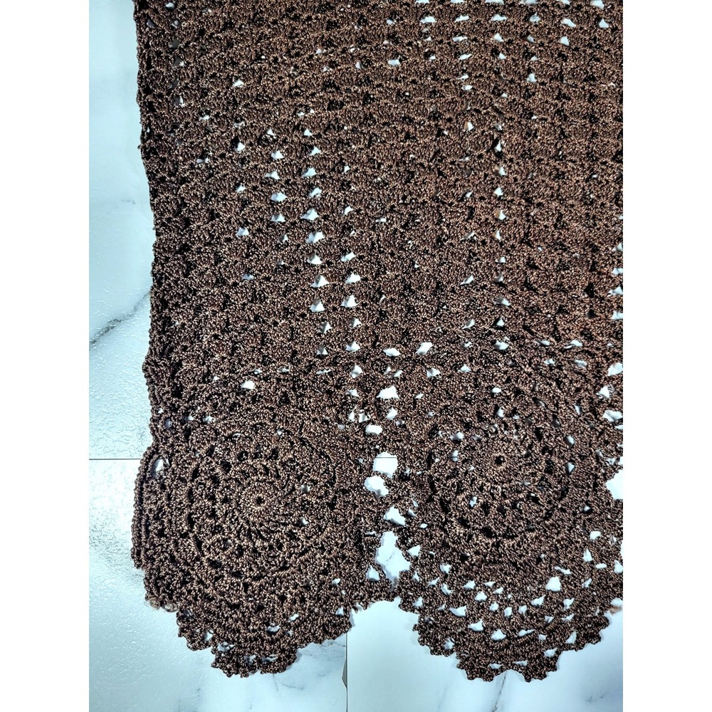 Bette Paige Brown Crocheted Open Knit Raglan Sleeve Top Medium Boho Coquette - Picture 7 of 10